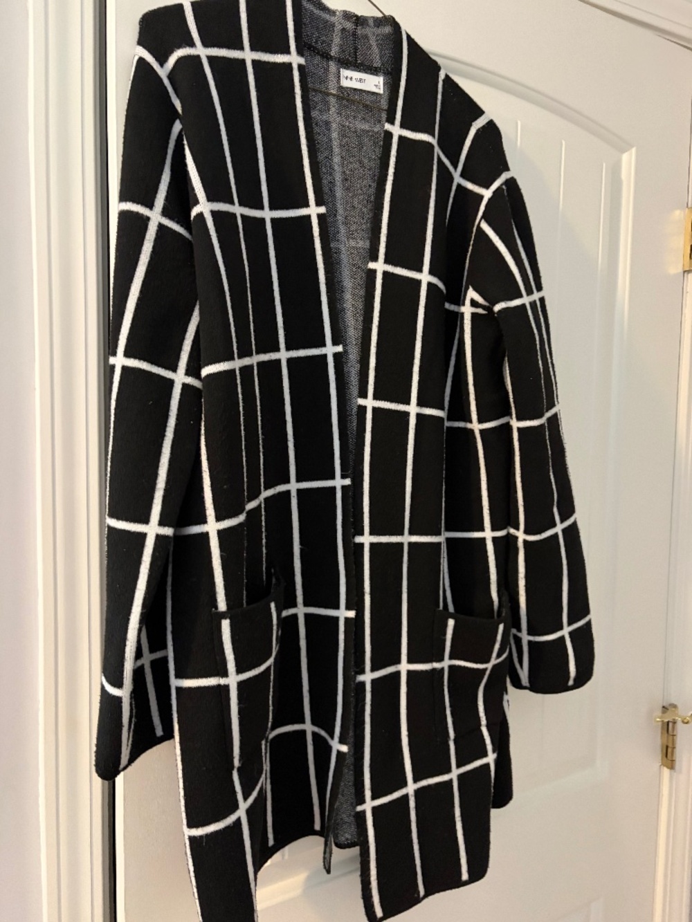 Nine West Black & White Windowpane Long sweater